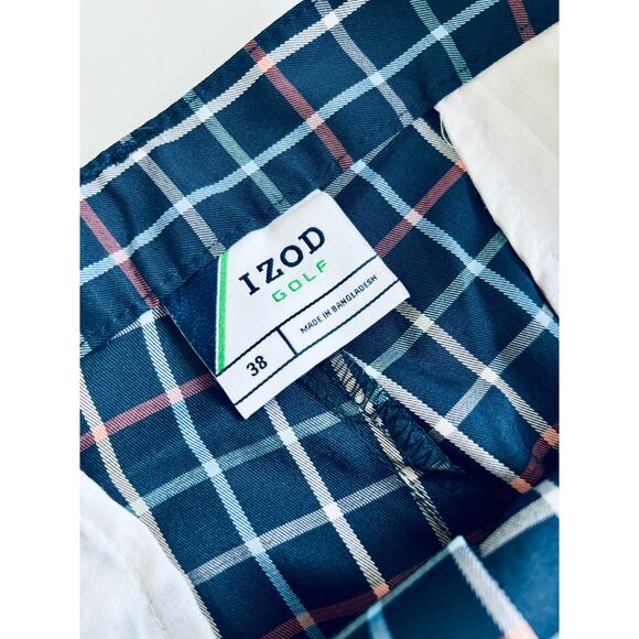 IZOD Mens Chino Golf Shorts Rubber Grip Size 38 Navy Plaid Preppy Classic - Picture 3 of 3